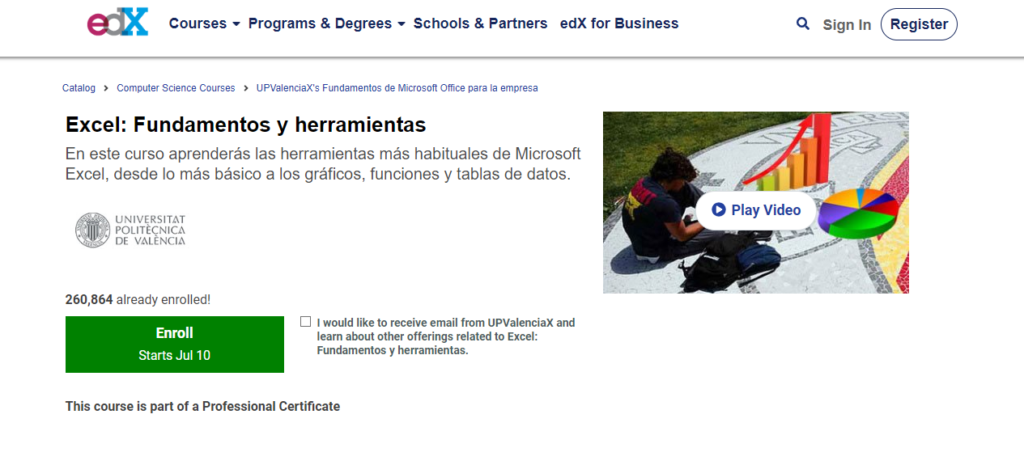 curso de excel edx online