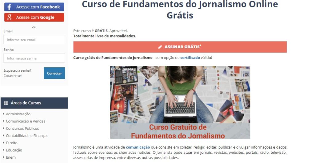 curso pela internet de jornalismo grátis