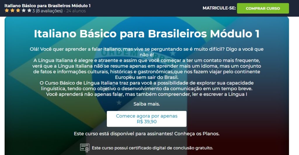 aula de italiano com certificado