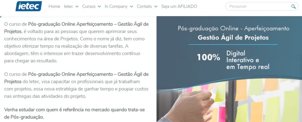 pós graduação online em gestão de projetos